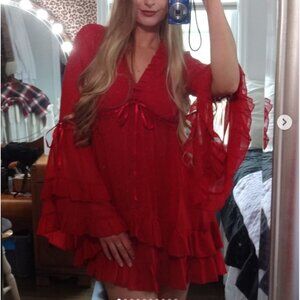 NWT Sugar Thrillz Real Divinity Mini Dress Sheer Babydoll Red Unlined Medium